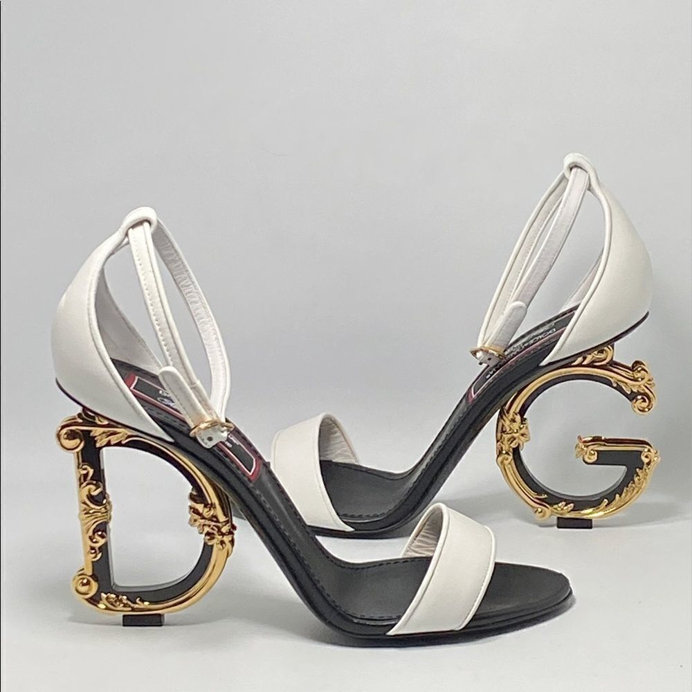Dolce&Gabbana Game Day DG Leather Baroque-Heel Sandals size 38.5